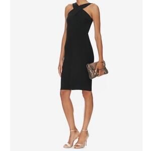 Nadia Tarr crossover halter bodycon dress black sz s